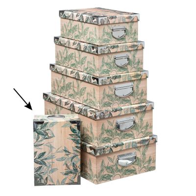 5Five Opbergdoos/box - 4x - Green Leafs - L28 x B19.5 x H11 cm - Stevig karton - Leafsbox