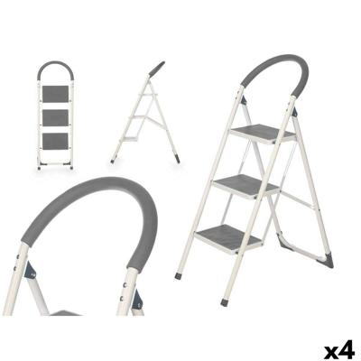 Opvouwbare ladder met 3 tredes Kipit Grijs Staal 38 x 117 x 5 cm 35 x 117 x 5 cm (4 Stuks)