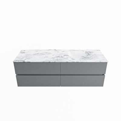 MONDIAZ VICA-DLUX 150cm badmeubel onderkast Plata 4 lades. Inbouw wastafel CLOUD rechts zonder kraangat, kleur Glace.