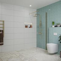 Fortifura Galeria inloopdouche - 70x200cm - helder glas - wandarm - Geborsteld Messing PVD (Goud) SW797913/SW797910