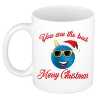 Kerst cadeau koffiemok - The Best - smile - blauw - 300 ml - keramiek - Merry Christmas