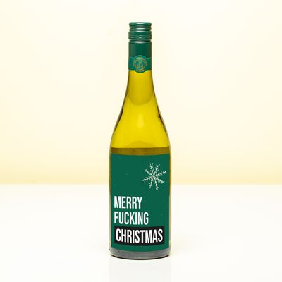 Wijnfles kerst Merry fucking Christmas - Wit (Sauvignon Blanc)