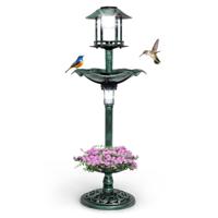 Vogelvoederhuisje met Solar Licht Bloempot Vogelvoederhuisje Retro Vogelvoederhuisje met Vulbare Standaard Vogelbad Tuin Ø43x110cm (Groen)