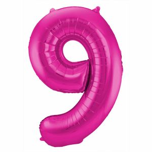 Magenta Cijferballon Cijfer 9 - 86 cm