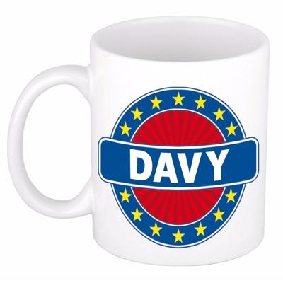 Davy voornaam koffiemok - beker - wit/blauw - 300 ml - Cadeau - Heren - Collega - Vaderdag Davy voornaam koffiemok - beker - wit/blauw - 300 ml - Cadeau - Heren - Collega - Vaderdag