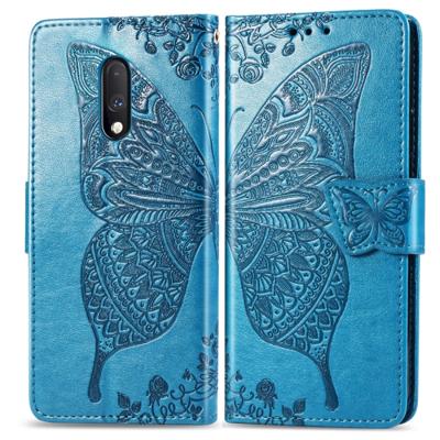 Butterfly Love bloemen reliëf horizontale Flip lederen case voor een plus 7 met houder & kaartsleuven & portemonnee & Lanyard (blauw)