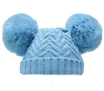 Soft Touch babymuts pompoms Chevron acryl blauw