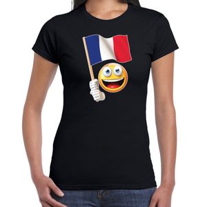 Frankrijk supporter / fan emoticon t-shirt zwart voor dames