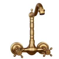 Wandgemonteerde Keuken- en Badkamerkraan - Antiek Messing | Warm & Koud Water