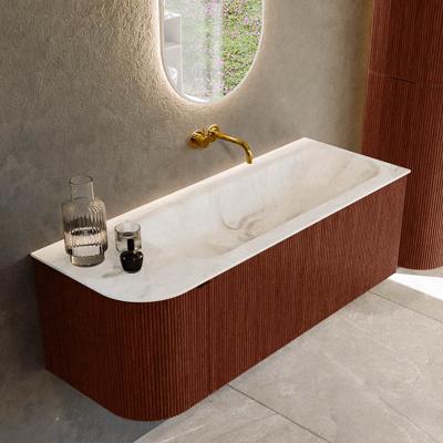 Badmeubel Mondiaz Kurve-Dlux | 125 cm cm | Meubelkleur Ruby | Wastafelkleur Frappe | Solid surface | Wasbak rechter zijde spoelbak | Zonder kraangat(en)
