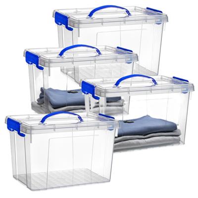 Opslagbox met deksel - 4x - transparant blauw - 11 liter - 34 x 24 x 21 cm - kunststof