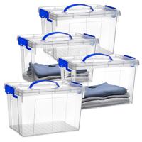 Opslagbox met deksel - 4x - transparant blauw - 11 liter - 34 x 24 x 21 cm - kunststof