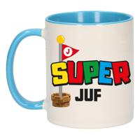 Cadeau koffie/thee mok voor Juf/mentor - blauw - super Juf - keramiek - 300 ml