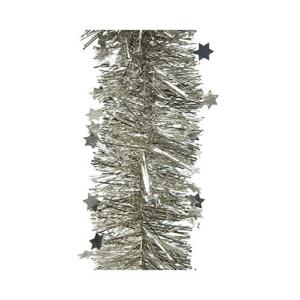 Kerstslingers - 2x - sterren - zilver/champagne - 270 x 10 cm - lametta/folie - kerstboomslinger