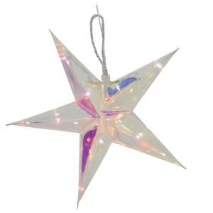 Verlichte kerstster - zilver - iriserend- 34 cm - op batterijen - 15 led lampjes - warm wit