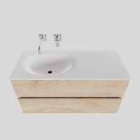 Badkamermeubel Solid Surface BWS Stockholm 100x46 cm Links Wood Washed Oak (0 kraangaten) - thumbnail