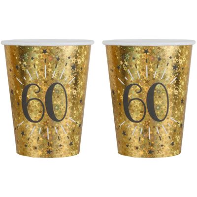 Verjaardag feest bekertjes leeftijd - 20x - 60 jaar - goud - karton - 270 ml