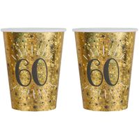 Verjaardag feest bekertjes leeftijd - 20x - 60 jaar - goud - karton - 270 ml