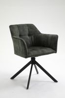Design stoel LOFT groen fluweel draaibaar metalen frame zwart met armleuning - 42393 - thumbnail