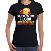 Funny emoticon t-shirt What do you mean i look stupid zwart voor