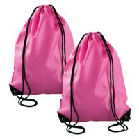 Sport gymtas/draagtas rijgkoord - 2x - fuchsia roze - 34 x 44 cm - polyester - verstevigde hoeken