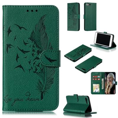 iPhone 7 Plus & 8 Plus horizontaal Litchi structuur 3D veren patroon PU leren Flip Hoesje met houder, foto frame en opbergruimte voor pinpassen & geld