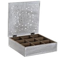 Items Theedoos - mandala - wit - 9-vaks - hout - 23 x 23 x 7 cm