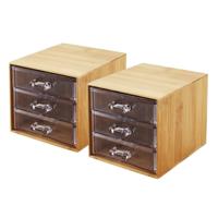 Ladekastje bureau organizer Bamboo - 2x - 3 lades - bamboe hout - L12 x B14 x H11 cm