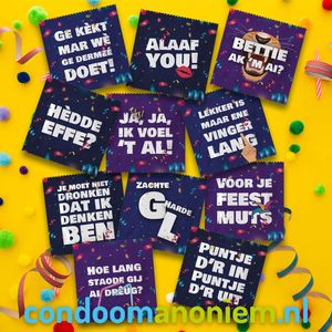 Condoom Anoniem Grappige Condooms Met 11 Carnavals Kreten Grootverpakking 110 condooms