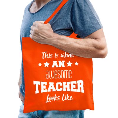 Cadeau tas voor meester - katoen - 42 x 38 cm - oranje - This is what an awesome teacher looks like Cadeau tas voor meester - katoen - 42 x 38 cm - oranje - This is what an awesome teacher looks like
