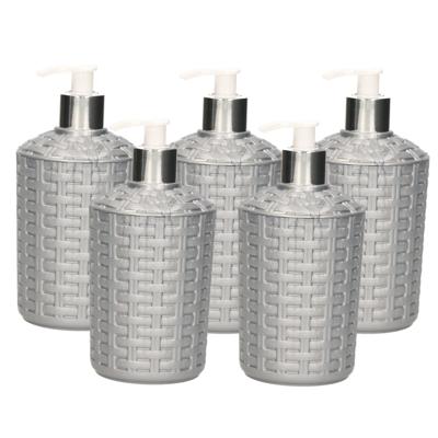 Plasticforte Zeeppompje - 5x - zeep dispenser - zilver - gevlochten kunststof - 16 cm