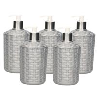 Plasticforte Zeeppompje - 5x - zeep dispenser - zilver - gevlochten kunststof - 16 cm