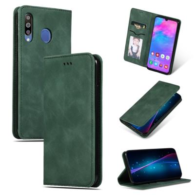 Retro huid voelen Business magnetische horizontale Flip lederen case voor Galaxy M30/A40s (Army Green)