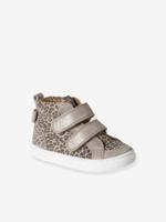 Hoge leren sneakers voor baby beige, bedrukt