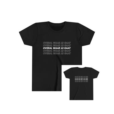 T-shirt regular zwart - kids - Overal waar jij gaat - logo voor en achter