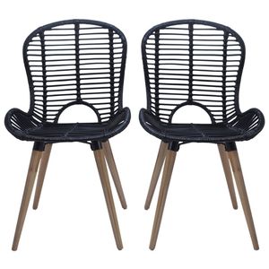 The Living Store The Living Store Eetkamerstoelen - 48 x 64 x 85 cm - zwart rattan - houten poten