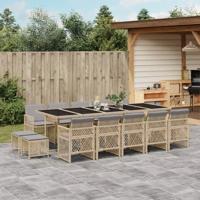 15-delige Tuinset met kussens poly rattan beige