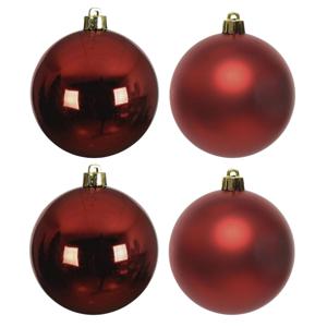 Decoris Kerstballen - 4x st - donkerrood - 10 cm - kunststof - kerstversiering
