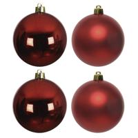 Decoris Kerstballen - 4x st - donkerrood - 10 cm - kunststof - kerstversiering