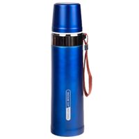 Thermosfles / isoleerfles RVS met bandje voor onderweg 750 ml blauw