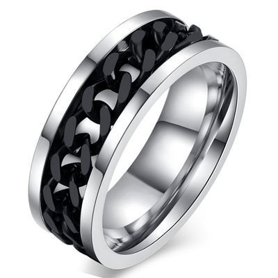 Stalen herenring met Cubaanse zwarte ketting-19mm