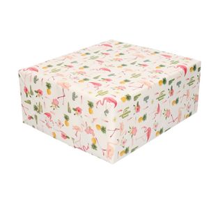 Set van 4x stuks roze flamingo en tropische print inpakpapier/cadeaupapier 200 x 70 cm