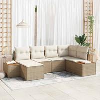 6-delige tuinsofa set met kussens in beige van poly rattan en acacia