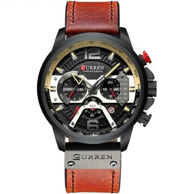 CURREN M8329 casual sport lederen horloge voor mannen (zwart kaki)