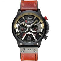 CURREN M8329 casual sport lederen horloge voor mannen (zwart kaki)