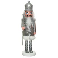 Kerstbeeldje kunststof notenkraker poppetje/soldaat zilver 28 cm kerstbeeldjes - Kerstbeeldjes - thumbnail