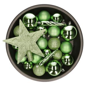 Decoris kerstballen set - 34-dlg - groen - incl. piek - kunststof - kerstversiering