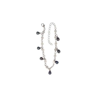 Edelsteen Armband Donkere Parel met Bloemkoord