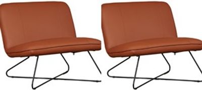 Set van 2 Cognac leren industriële fauteuils zonder armleuning Smile - Toledo Leer Natur (cognac leer)