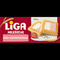 LiGA Milkbreak Koekjes Melk Aardbei 6 x 2 Stuks 245g bij Jumbo